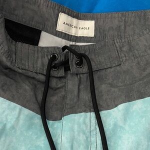 American Eagle Outfitters Light Blue and Gray Men’s Swim Board Shorts